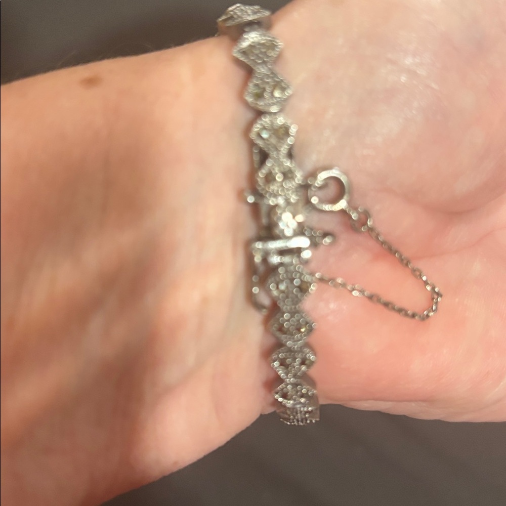 Vintage sterling silver 925 with marcasite stones linking bracelet. RARE - Picture 4 of 4